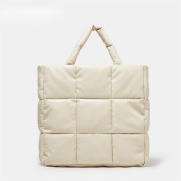 Designer's Latest: Quilted Space-Cotton Tote - Soft Padded Elegance with Down Fill, Geometric Stitching & Multicolor Variants cream