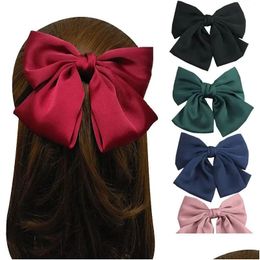 Hair Clips Barrettes Fashion Ribbon Big Large Bow Hairpin For Women Girls Satin Trendy Ladies Cute Barrette Accessories Drop Deliver Dhkqs
