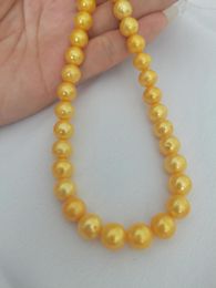 Chains PERFECT Round 18" 9-10 MM SOUTH SEA NATURAL GOLDEN PEARL NECKLACE 14K GOLD CLASP Fine Jewellery Gifts