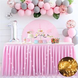 Table Skirt Tulle With LED Lights Skirting For Bachelor Party Baby Shower Wedding Birthday Home Cake TableDecoration