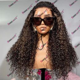 Kinky Curly Human Hair 360 Lace Frontal Wig Thick Density Free Part Highlight Remy Indian Hair 13x4 Lace Front Wig for Women