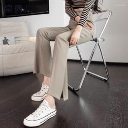 Women's Pants Slim Draped Suit Split Women Soft Cool Feeling Spring Summer Trousers High Street Lady Office Luxury Flare Design Business