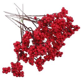 Decorative Flowers Wreaths 10PCS Christmas Red Berries Xmas Simulation Berry Branch Decor DIY Imitation Floral Arranging Decoration HKD230818