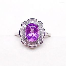 Cluster Rings Per Jewelry Natural Real Amethyst Flower Luxury Ring 925 Sterling Silver 7 9mm 1.8ct Gemstone Fine X222191