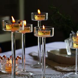 Candle Holders Glass Candle Holders Set Tealight Candle Holder Home Decor Wedding Table Centrepieces Crystal Holder Dinner table setting 230817