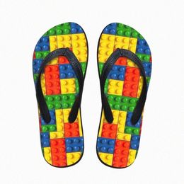 Customised Women Flats House Slipper 3D Tetris Print Summer Fashion Beach Sandals For Slippers Woman Ladies Flip Flops Rubber Flipflops p5Yt#