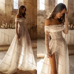 Customised Sexy Side high Fork A-Line Wedding Dress New Flower Lace Sweetheart Bridal Gowns Brush Train Robe Vestido De Noiva