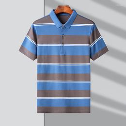 Men's Polos Light Luxury Fashion Summer Lapel Cotton Breathable Designer Business Stripe Colour Matching Polo Shirt Short Sleeve M-4XL
