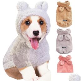 Dog Apparel Classic Clothes Puppy Bear Ear Hooded Pet Jacket Coat Winter Sweater Clothing For Small Dogs Chihuahua F40Nv2 Drop Deliver Dhbou