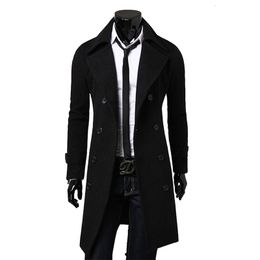 Mens Wool Blends Men Double Breasted Trench Coat Autumn Winter Blend High Quality Fashion Casual Slim Fit Solid Colour Male Jacket 230818