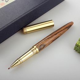 Luxury Quality Brand School Brass Pen Brown Red Black Wood Rollerball Business Stationery Office Supplies Ink Ball