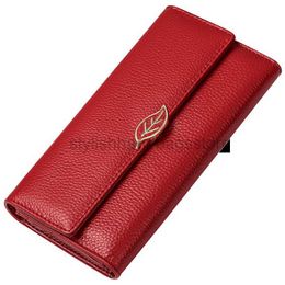 Wallets Genuine leather 3-fold women's wallet Long RFID card holder Large capacity phone bag Coin wallet Leaf design Women's walletstylishhandbagsstore