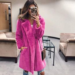 Women's Fur 2023 Women Imitation Coat Mid-Length Suit Collar Slim-Fit Outcoat Fashion Solid Colour Outwear Thicken Warm Casual Parkas