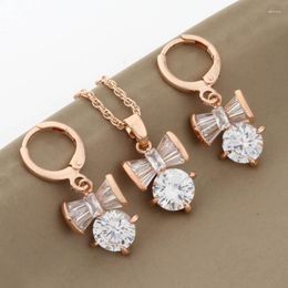 Necklace Earrings Set Dangle Sets For Women Luxury 585 Rose Gold Colour Natural Cubic Zircon Bridal Wedding Elegant