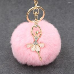 Keychains 8CM Cute Dancing Angel Keychain Pendant With Faux Fur Ball Key Chains Handbag Ring