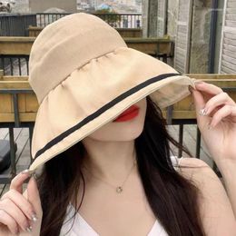 Berets Summer Stylish Korean Style Hat Sun Female Protection Uv Cover Face Big Brim Topless