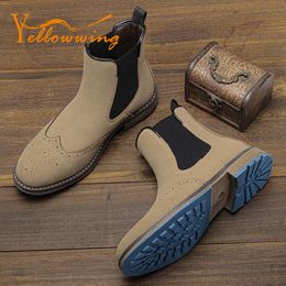 Boots 3948 Men Chelsea boots Brand leather American style Ankle Comfortable Elastic band Men's Shoes 230818