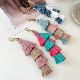 Keychains Colorful Four-laye Tassel Bag Charm Bohemian Handmade Fringe Cute Keyrings For Women Handbag Purse Key Chain Girls