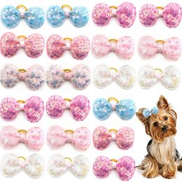 Dog Apparel 10 pcs Sequin Style Small Hair Bows with Rubber Bands Yorkshire Decorate Pet Grooming Accessories 230818