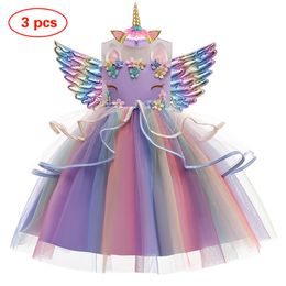 Girl's Dresses Baby Girls Unicorn Tutu Dress Pastel Rainbow Princess Girls Birthday Party Dress Children Kids Halloween Unicorn Perform Costume 230818