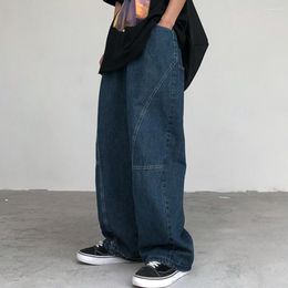 Men's Jeans Soft Men Pants Breathable Vintage Cargo Loose Wide Leg Trousers With Deep Crotch Hip Hop Streetwear Patchwork