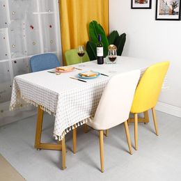 Table Cloth Cotton Linen Small Check Tablecloth Tassel Lace Thickened Simple Pastoral Style Tea Student