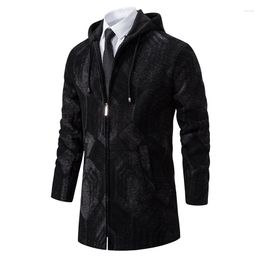 Men's Sweaters 2023 Autumn Mid Length Solid Sweater Casual Cardigan Fashion Hooded Warm Jacquard Knitted Shirt Coat Mens Cardigans