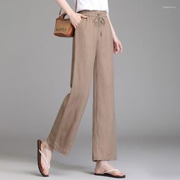 Women's Pants Korean Version 9-Point Cotton Linen Wide Leg For Loose Fitting Summer High Waisted Casual In Large Siz