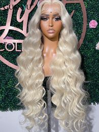 #60 220%density Colour Platinum Ash Blonde Lace Front Wigs Human Hair White 13X6 HD Transparent Lace Frontal Wig for Women