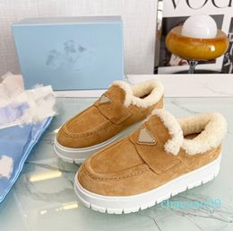 2023Women suede leather snow boots Monolith fur furry wool Casual Shoes Thick Bottom Gear Loafers shearling fleece winter warm Shoe Platform Sneakers