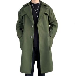 Mens Wool Blends Hooded Long Woolen Coats Oversized Solid Color Winter Windbreaker Korean Style Casual Outwear 230818