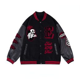 Women's Jackets American Skull Embroidery Fashion Women Retro Patchwork Knitting Baseball Jacket High Street Small Crowd 2023 230818