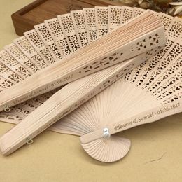 Personalised sandalwood folding hand fans with organza bag wedding favours fan party giveaways in bulk 50pcs lotZZ