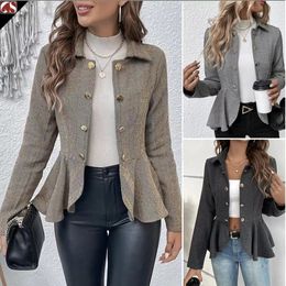 New lapel jacquard double breasted style suit jacket lady