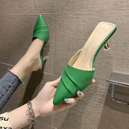 Slippers Pumps Female Sandals Woman Summer 2024 Sexy Green Pointed High Heels Outdoor Stiletto PU Leather Party Shoes With Skirt 230818
