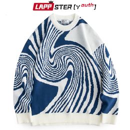 Men's Sweaters LAPPSTER-Youth Men Harajuku Vintage Knitted Sweater Mens Korean Fashion Pullovers Man Japanese Streetwear Designer Sweaters 230816