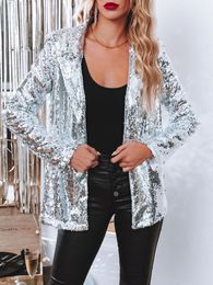 Womens Jackets Spring Blazers Women Sequins Blazer Sequin Shimmer Jacket Top Casual Long Sleeve Glitter Party Shiny Lapel Coat Outerwear 230818