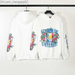 Men's Hoodies Sweatshirts Summer Flower Pattern Printing Loose Autumn/Winter Hoodie Men's and Women's White Z230818