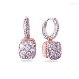 Dangle Earrings S925 Sterling Silver Honeycomb Style Rose Gold And Mix Color White Blue Green Crystals Drop For Women