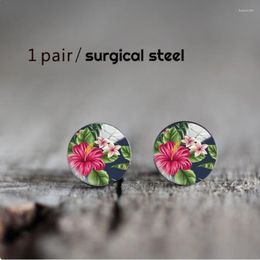 Stud Earrings 1 Pair Flowerf Stainless Steel Cute Round Crystal Glass For Women And Men Jewellery Gift