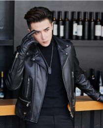 Spring Autumn Short Fitted Black Faux Leather Biker Jacket Men Zipper Long Sleeve Plus Size Clothing 3XL 4XL