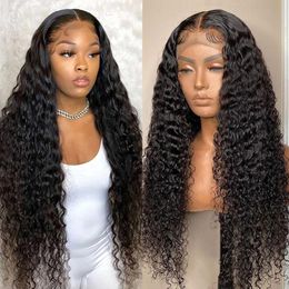 13x4 Deep Wave Frontal Wig HD Transparent Lace Frontal Wig Water Wave Lace Front Wig Curly Wig Human Hair Wigs for Women T Remy