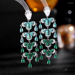 Dangle Earrings Luxury Designer Tassel Drop Green Purple Red Cubic Zirconia Crystal Long For Women Wedding Party Jewellery Gift