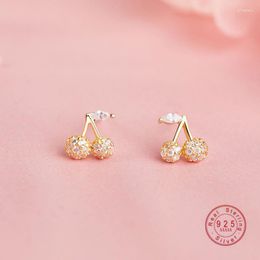 Stud Earrings HI MAN 925 Sterling Silver Korea Small Charm Zircon Cherry Women Exquisite Banquet Jewellery Gift