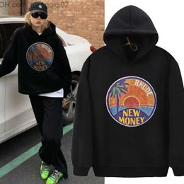 Men's Hoodies Sweatshirts Sunset Coconut Beach Printed High Street Black Large Men's and Women's Sports Brush Hoodie Z230819