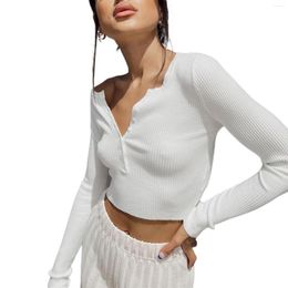 Women's Sweaters Women's Rib Knit Blouse Long Sleeve Solid Slim Button Front Simple T-shirt