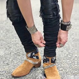 Boots Fashion Chelsea Men Frosted Leather Pointed Solid English Style Metal Chain Decoration Classic Comfortable 230818