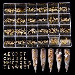 Nail Art Decorations 260pcs Letters Nail Charms Kit Gold/Silver/Rose Metal Designer Nail Jewelry Alphabet 3D Nail Art Diamonds Decorations 230818