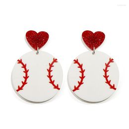 Dangle Earrings Glitter Acrylic Heart And Round Print Baseball Soccer Football Sports For Women Statement Boutique Jewellery