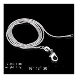 Chains Components Top Quality 925 Sterling Sier Smooth Snake Necklace Lobster Clasps Chain Jewelry Findings Size 1 Mm 16Inch --- 24Inc Dh6Kz